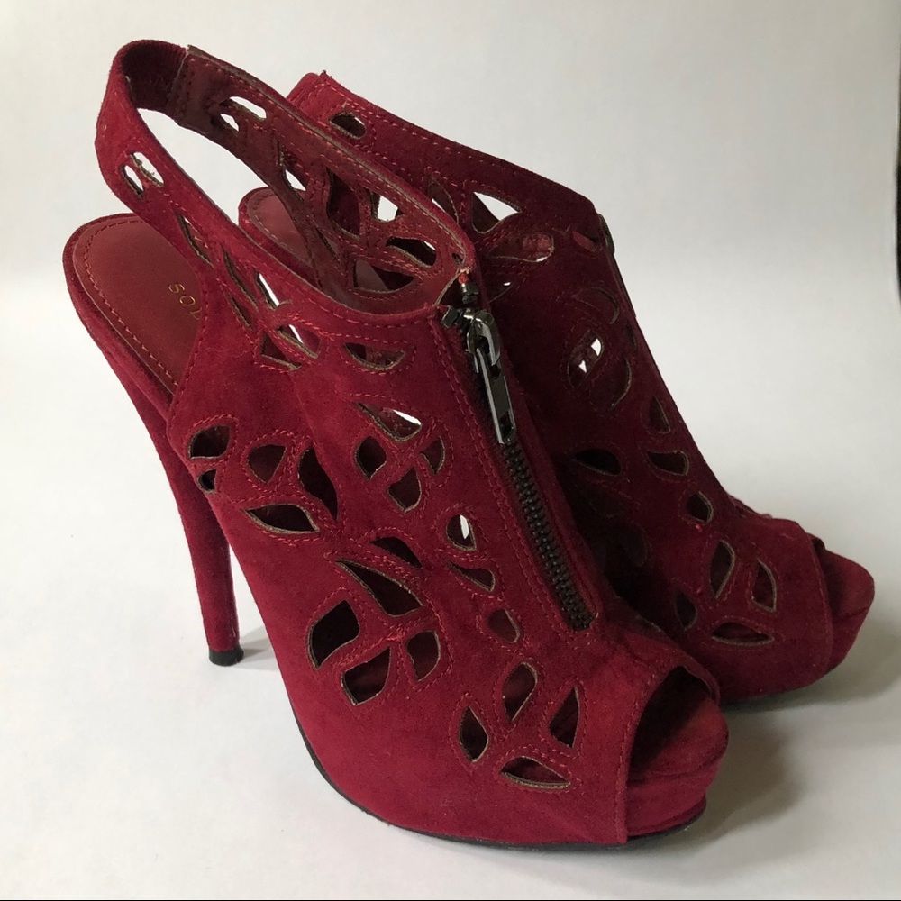 Sole Society Red Suede Cut-Out Zipper Heels
